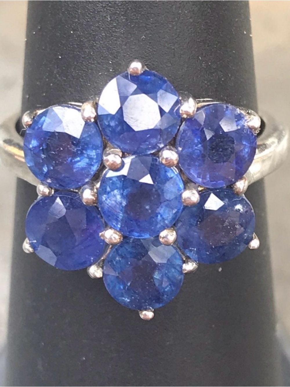 Genuine Blue Sapphire /925 Cluster Ring, sz 6